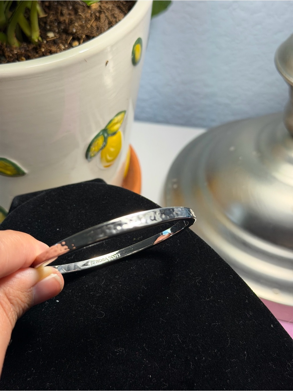 Kendra Scott Silver Rhodium Hammered Texture Open Cuff Bangle